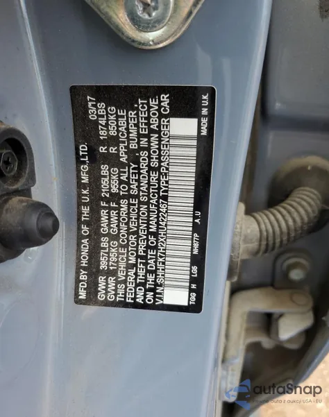 2017 Honda Civic Lx z USA, uszkodzony, nr VIN SHHFK7H2XHU422467